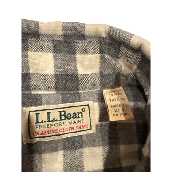 Vtg LL Bean Shirt Men LT 16 Gray Plaid Flannel Chamois Button Up Long Sleeve USA - Picture 4 of 8